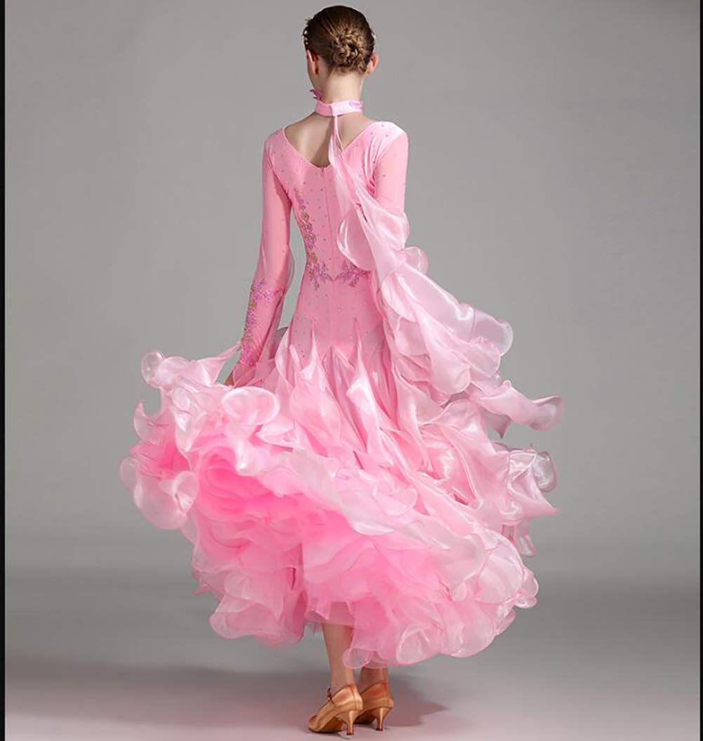 特別訳あり特価 パープル イエロー 白 演出用 スタンダードドレス ワンピース モダンダンス インターナショナルダンス タンゴ服 ワルツ 練習服 競技着 ダンス衣装 大きい裾 ダンスウエア 社交ダンスドレス 社交ダンス衣装 モダンドレス 社交ダンス B07kc8q8y6 Xl ピンク