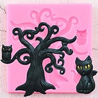 1pc Creative Shape Halloween Tree and Cat Silicone Mold for DIY Gum Paste Candy Soap Mould Handmade Ice Cream Cupcake Cake Topper Decoration Desserts Chocolate Jelly Shots Fondant Mold Ice Cube