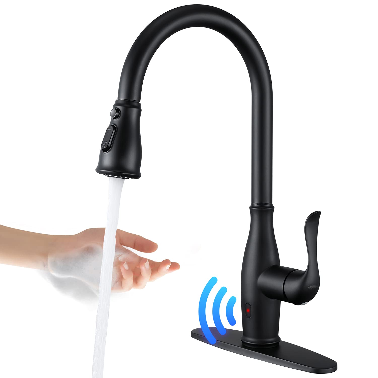 Photo 1 of Touchless Kitchen Faucet with Pull Down Sprayer, Single Handle Motion Sensor Kitchen Faucet with 360-Degree Swivel, Matte Black Stainless Steel High Arc Kitchen Faucet with 3 Various Spray Functions