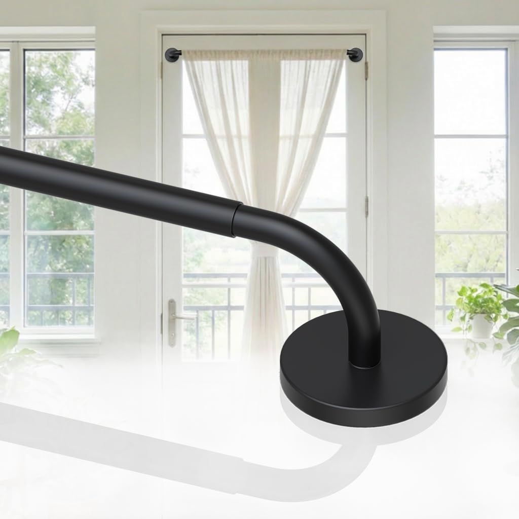 Photo 1 of 1 Pack Magnetic Curtain Rod for Doors, French Door Curtain Rods Adjustable 18-30 Inch, 1/2 Inch Diameter, Magnetic Cafe Curtains Rod, Black