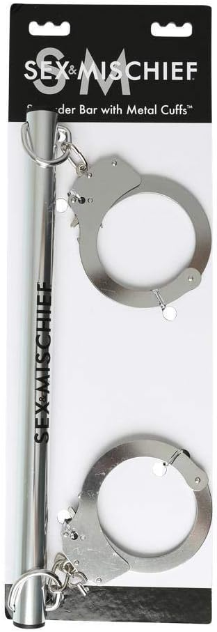 Sex & Mischief Rigid Metal Spreader Bar with Metal Cuffs, 26-inch, Silver