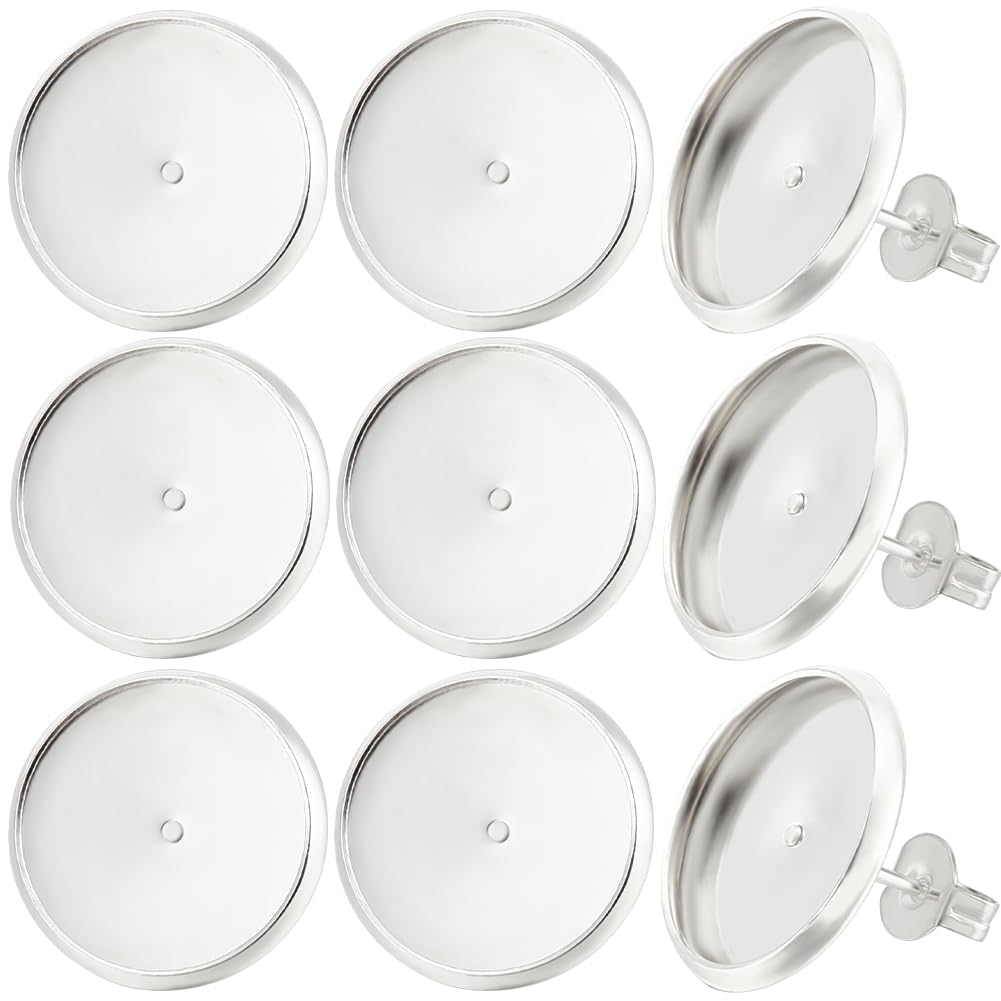 Beebeecraft 1 Box 20Pcs 14mm Earring Cabochon Settings 925 Sterling Silver Plated Blank Stud Earring Bezel Post Stud Earring Findings with 20Pcs Ear Nuts for DIY Jewellery Dangle Earring Making