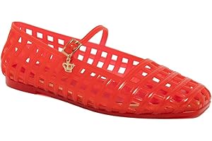 Juicy Couture Women's Jelly Mary Jane Flats, Caged Lattice Summer Shoes with Crown Charm