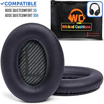 Premium Bose QC35 Headphones Replacement Ear Pads Made by Wicked Cushions - Memory Foam Adapts to Your Ears - Fits QuietComfort 35 & 35ii and SoundTrue & SoundLink 1&2 Around-Ear Headphones | Black