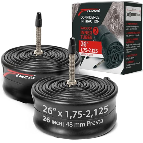 Fincci 26 x 1.75 x 1.95 x 2.00 x 2.1 Pair of Inner Tubes 26 MTB – for Mountain Road Bike MTB Hybrid Men Bicycles – Presta Inner Valve 48 mm – Pack of 2