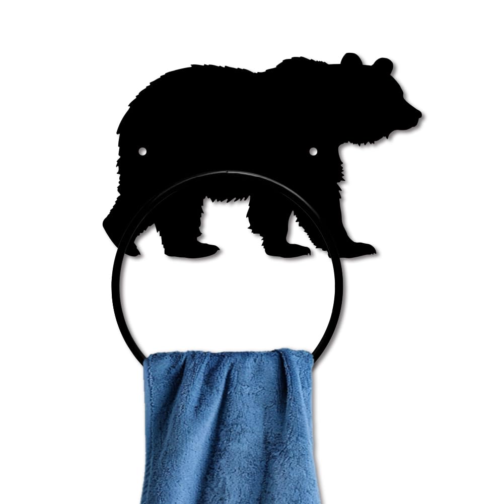 MAYJOYDIY Bear Metal Towel Ring Towel Holder Bathroom Wall Mounted Wall Mounted Towel Ring with Bear Wild Beast Metal Custom Hand Towel Holder Wall Decor for Kitchen Home Hanging Gifts Decoration