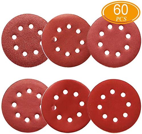 5-Inch Hook and Loop Sanding Discs for Orbital Sander, Assorted Sandpaper 1000/800/600/400/320/240 Grits, for Automotive Wood Plastic Sanding, 60 PCS