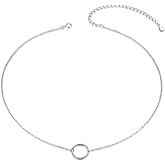 Gapudt S925 Sterling Silver Circle Choker Short Dainty Necklace for Women Jewelry
