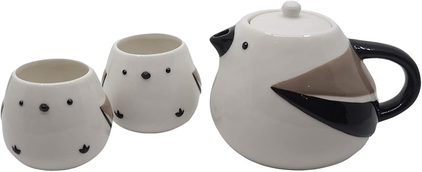 Amazon Co Jp かわいい食器 ティーポット ティーカップ セット シマエナガ親子 600ml 180ml San3292 ホーム キッチン