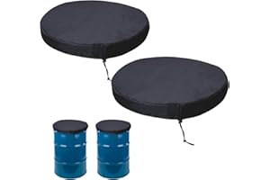 Chuanke 55 Gallon Drum Cover with Stretchable Adjustable Drawstring , 55 Gallon Drum Lid Cover 25.59 inches Diameter Fits Most Water Barrel and Trash Can Waterproof All-Weather Protection (2 Pack )
