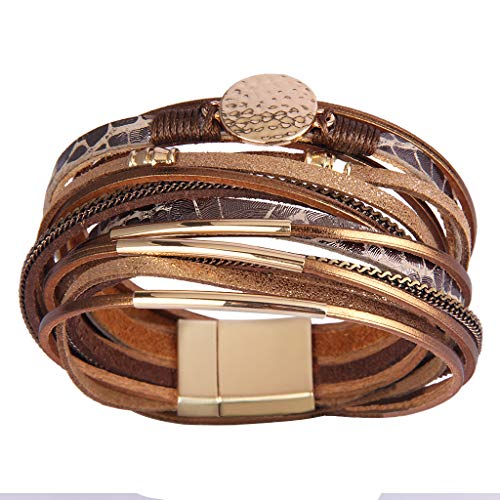 AZORA Leather Wrap Bracelets for Women Goldplated Metal Crescent Cuff Bracelet with Magnetic Buckle Casual Bohemian Wrist Bangle Jewelry Gift for Ladies Teen Girls Sister Mum - Thumbnail 3
