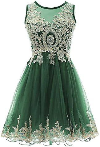 Zechun Womens Gold Lace Applique Homecoming Dresse Prom Bridesmaid Gown