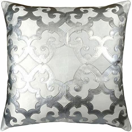 Edie 24x24 Applique Decorative Pillow, Large, White-Silver