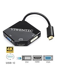 USB-C adaptador multipuerto, yiwentec USB-C tipo C 3.1 (Thunderbolt 3 Compatible) a HDMI DVI VGA 4 K Cable adaptador convertidor para nuevos MacBook Pro, Negro