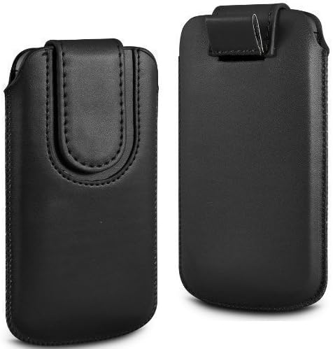 N4U Online® Doro PhoneEasy 612 Premium PU Leather Pull Flip Tab Case Cover Pouch With Magnetic Strap Closure - Black