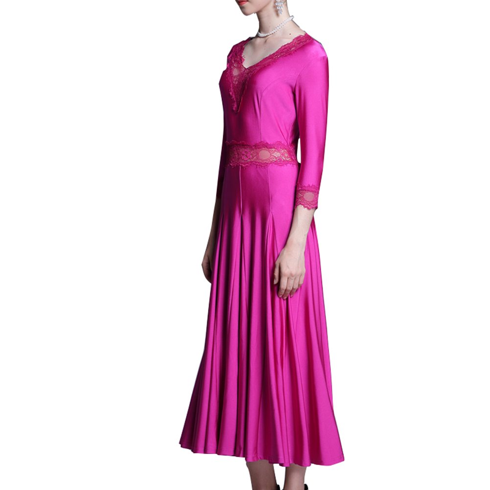 スタンダード モダンダンス衣装 ワンピース Vネックエレガントなレース 高品質な社交ダンスドレス ワルツ Medium ローズ Medium ローズ B07d5xvt6g 競技デモ演出服 練習 フラメンコ衣装 社交ダンス ラッピング無料 Al Muhaidb Com