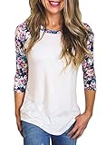 ROSKIKI Women's Casual Fit 3 4 Sleeve Floral T Shirt Blouse Tops