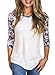 ROSKIKI Women's Casual Fit 3 4 Sleeve Floral T Shirt Blouse Tops
