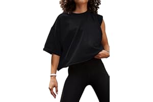 Carpetcom Oversized Workout Shirts for Women Short Sleeve Drop Shoulder Casual Crop Tops Baggy Gym Yoga Athletic Tee