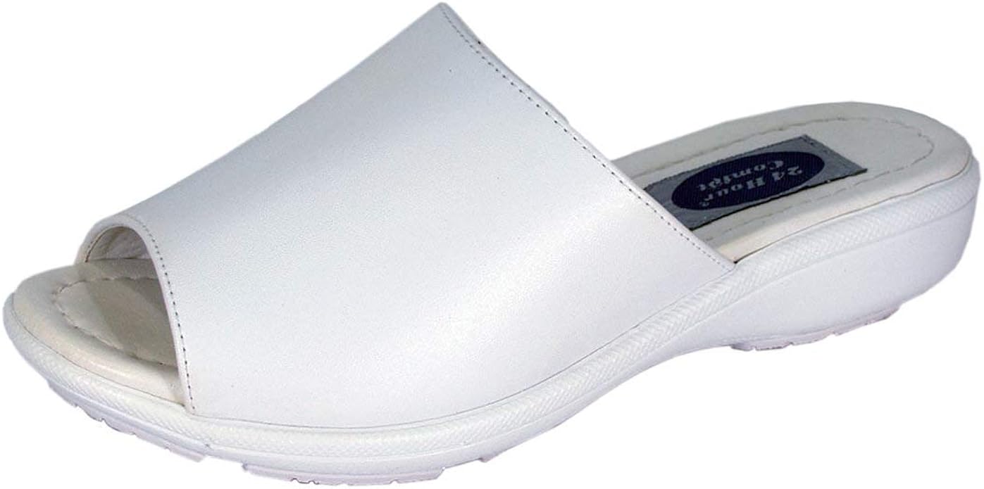 Amazon.com | Peerage Lois Women's Wide Width Comfort Leather Open Toe Slides | Slides