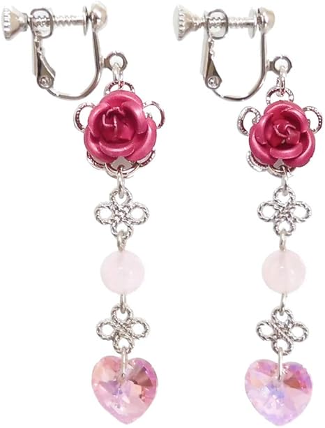 Amazon Co Jp ローズクォーツ ピンク イヤリング 天然石 パワーストーン 可愛い キラキラ アクセサリー レディース 女性用 銀 シルバー 薔薇 バラ ローズ ハート ホビー