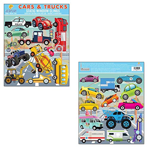 Cars & Trucks Window Clings for Kids & Toddlers (by Jesplay USA