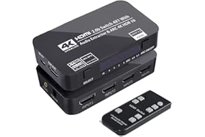 WONLYUS HDMI Switch 4x1 with Audio Extractor, 4K@60Hz Ultra HD HDMI Switcher with Optical TOSLINK SPDIF, 3.5mm Audio Support ARC Function, 3D, 1080P @120Hz, 4Kx2k @60Hz HDTV (IR Wireless Remote Control)