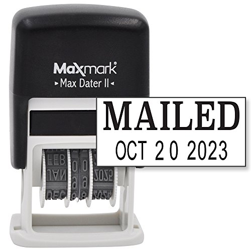 MaxMark Self-Inking Rubber Date Office Stamp with MAILED Phrase & Date - Black Ink (Max Dater II), 12-Year Band