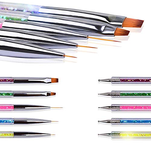 Kalolary 5PCS Nail Art Point Drill Drawing Brush Pen Manicure Care Tool Dual-Ended Acrylic Nail Art Liner Brushes Nail Art Design Dotting Pen Tools Nails Art Tips Design Set for Home DIY and Salon - Thumbnail 2
