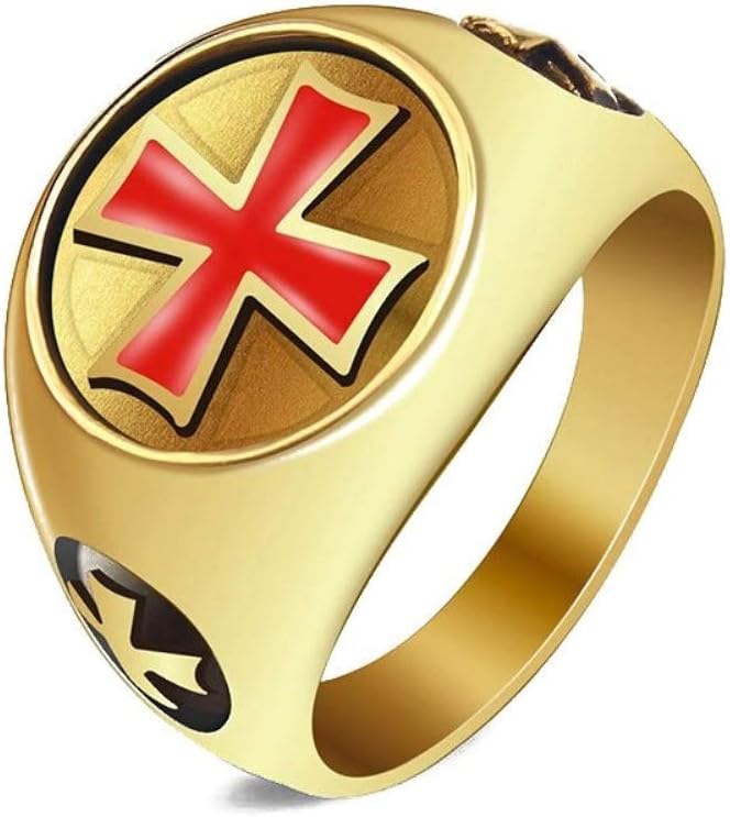 Elvis Presley Meltese Cross Red Knight Templar Gold Plated Crusaders Mens Ring Sz 7-14