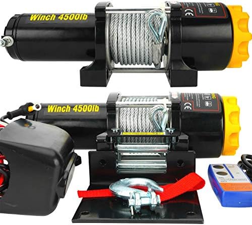 DCFlat 12V 4500LBS Wire Rope Electric Winch for Towing ATV/UTV/Boat Off Road with Mounting Bracket Wireless Remote Control (4500LBS) (JP-4500)