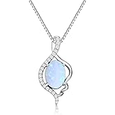 Sterling Silver Opal Pendant Necklace，Sterling Silver Oval Opal Necklace for Women,18 Colors Opal Pendant Pink White Blue Real Opal Necklace Pendant for Women Men-1