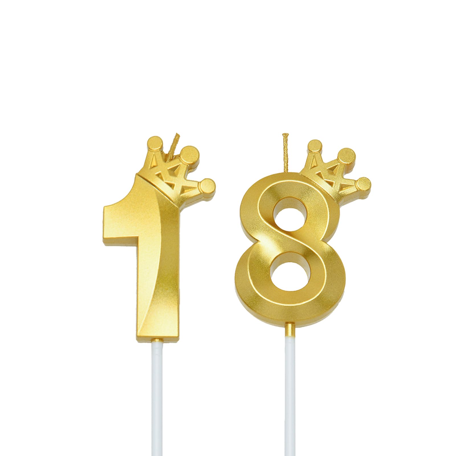 Photo 1 of 2.56 inch Gold 18 Number Birthday Candles,Gold Cake Number Candles, Numeral 18 Cake Topper for Birthday Decorations