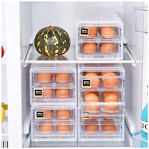Refrigerator Egg Storage Bin, Drawer Doublelayer Stackable Fridge Egg