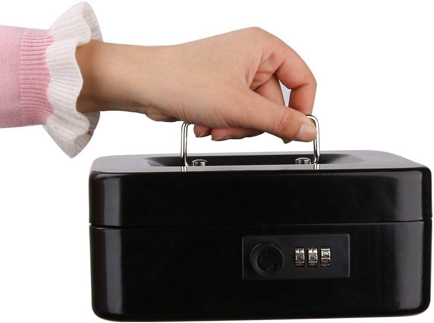 Parrency Cash Box with Combination Lock, Safe Metal Small Locking Box with Money Tray, 7 4/5" x 6 4/5" x 3 3/5", Black - Image 3