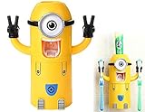 Cute Minions Design Wash Set Toothbrush Holder Automatic Toothpaste Dispenser with Brush Cup Yellow (One Eye)