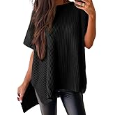 SHEWIN Womens Tops Crewneck Short Sleeve Sweater Causal Tunic Tops Lightweight Summer Sweaters for Women