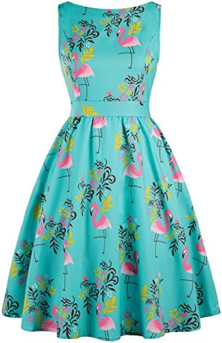 MERRYA Women's Vintage 1950s Floral Print V-Back Party Cocktail Dresses