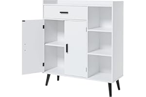 usikey Storage Cabinet, Floor Storage Cabinet with 1 Large Space, 2 Doors & 3 Shelves, Bathroom Storage Cabinet, Cabinet for Living Room, Entryway, Office, White