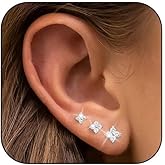 Kenivira 3 Pairs Gold/Silver Stud Earrings for Women Hypoallergenic,18K Gold Plated/Silver 4/5/6mm Cubic Zirconia Earrings Set Dainty,Small Diamond Earring Stack Cartilage Piercing Lightweight