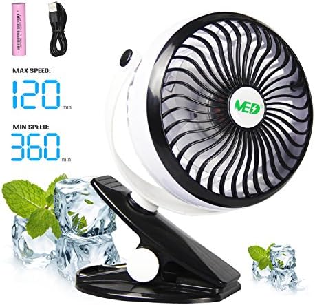 TOMOTO Baby Stroller Mini Battery Operated Clip Fan,Small Portable Fan Powered by Rechargeable Battery or USB Desk Personal Car Gym Workout Camping,White-Black