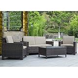 Patio Furniture Set 4pcs Outdoor PE Rattan Wicker Sofa Garden Conversation Set Cushioned with Coffee Table Bistro Sets for Yard,Pool or Backyard
