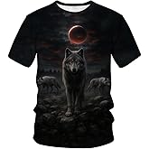 LAOLIUSN Funny Wolf Graphic T-Shirt Novelty Short Sleeve Crewneck Shirt