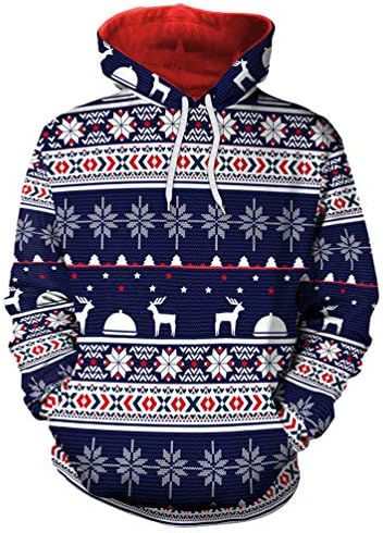 Unisex Realistic 3D Printed Hoodies Casual Christmas Pullover Hooded Sweatshirt with Pockets for Men Women