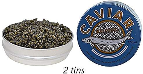 Premium Kaluga Sturgeon Amber Caviar Huso Dauricus River Beluga 2.2 lbs - 1 kg Cans w/Mother of Pearl Caviar Spoon Gourmet Premium Kaluga Caviar Light-Salted Farm Raised OVERNIGHT SHIPPING by Stradiva