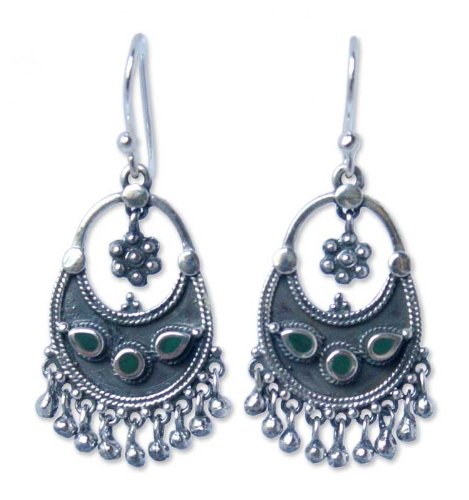 Malachite chandelier earrings, 'Lady of the Forest' - Sterling Silver and Malachite Chandelier Earrings