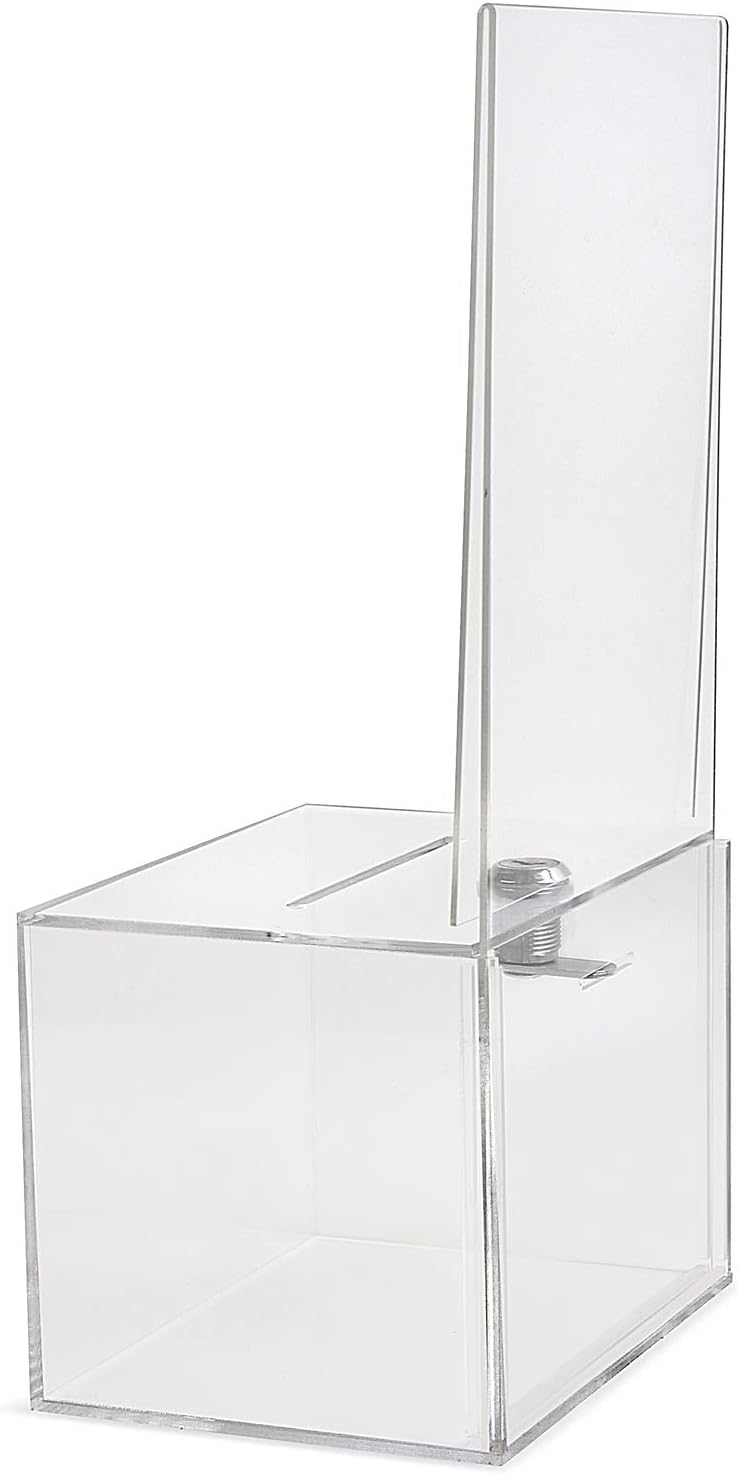 Acrylic Charity Donation Ballot Box Fundraising Coin Collection Tip Box 6.5" x 5" x 5" Office Suggestion Box Piggy Bank Ticket Box with Large 8.5" x 6.5" Display Area with Lock and Keys - Image 3