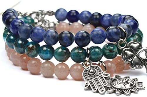 WEIGHT LOSS Semi Precious Natural Gemstones Healing Crystal Beaded Stretch Charm Bracelet Handmade Jewelry Apatite Sunstone Sodalite Stones