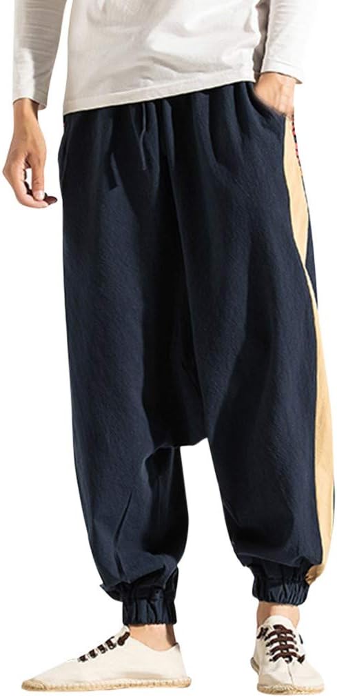 IFOUNDYOU 2020 Men's Casual Style Large Size Ethnic Style Trousers Men's Pants Sweatpants Yoga Jeans Beach Motion Leisure Cotton Patch Aladdin Wide Leg Harem Pants