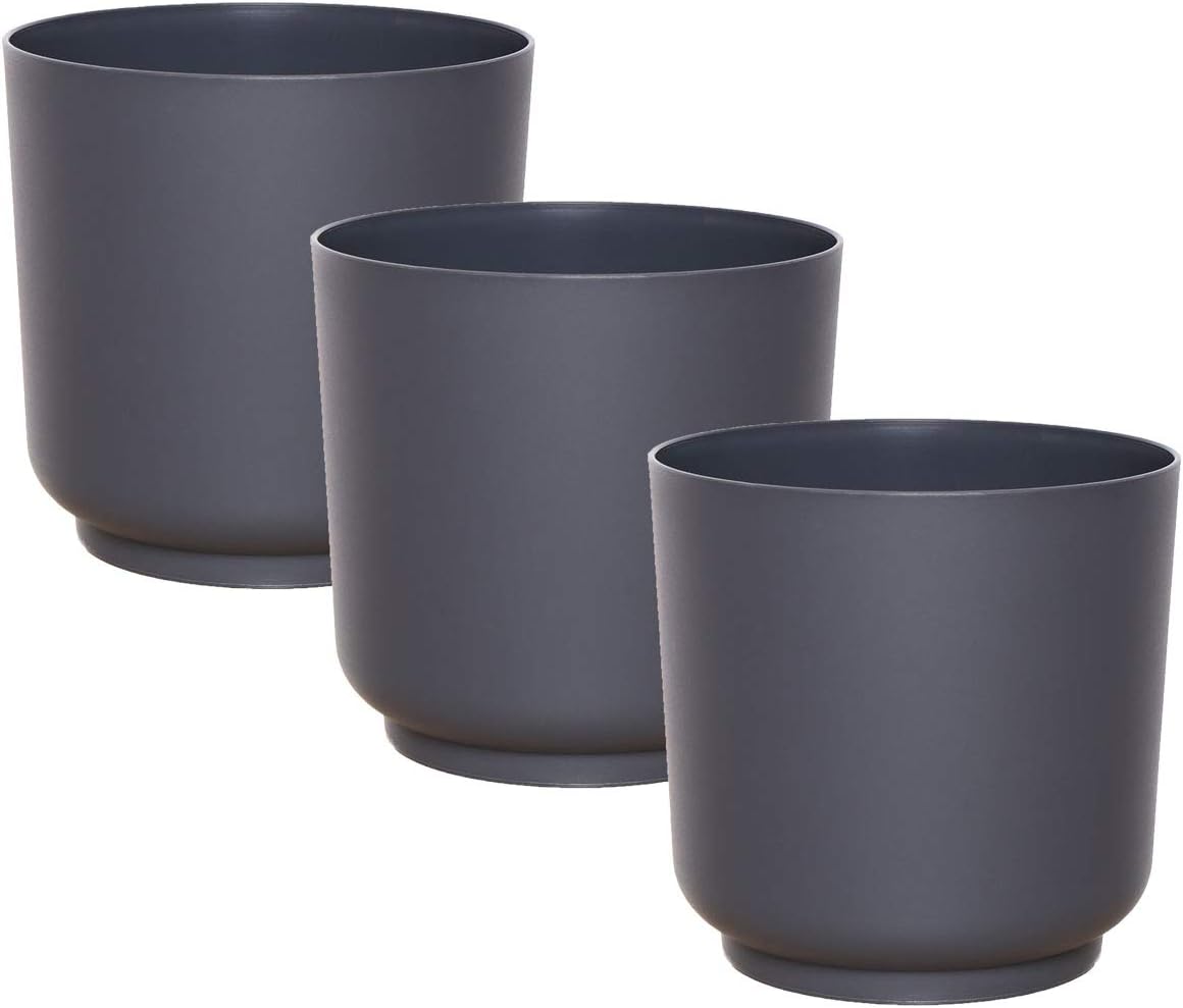 idea-station SATI Plastic Plant Pot Set 3 x 15 cm, anthracite, Shatterproof and round Plant Pots